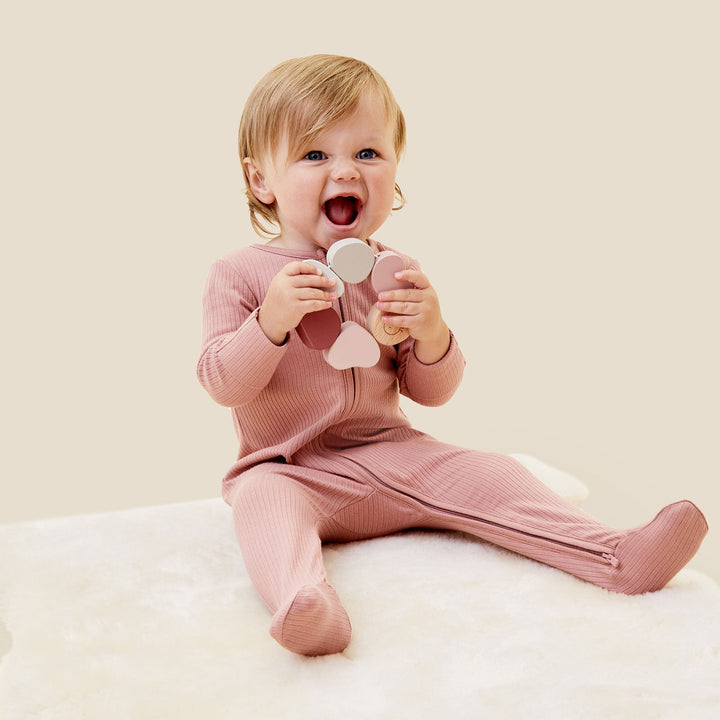 Baby Mori -Ribbed Clever Zip Sleepsuit - Rose