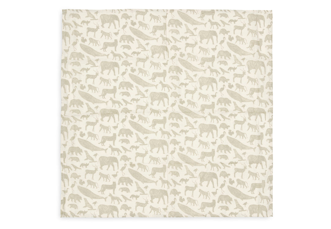Jollein - Muslin Cloth - 70 x 70cm - Animals Olive Green (3 Pack) - Mabel & Fox