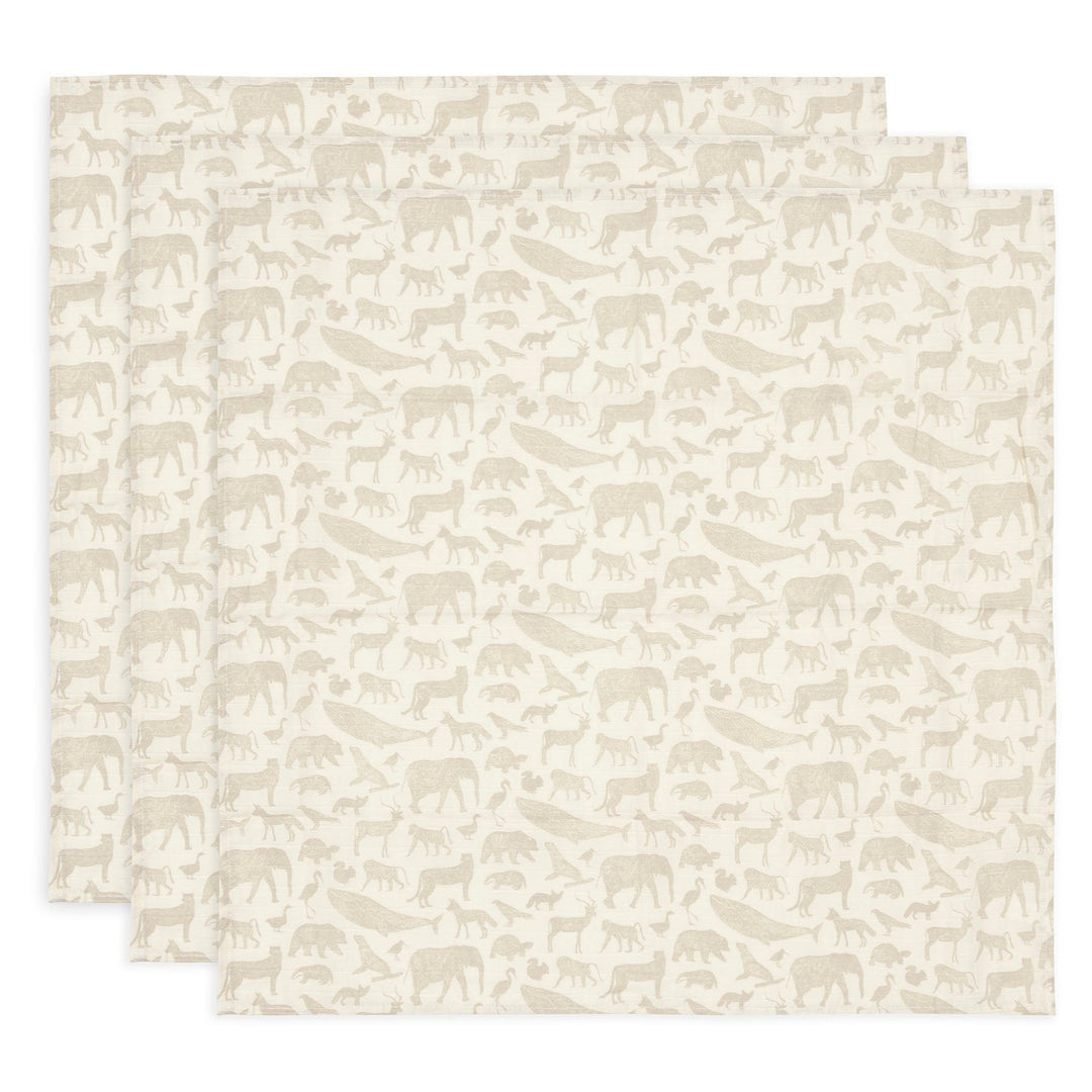 Jollein - Muslin Cloth - 70 x 70cm - Animals Nougat (3 Pack)