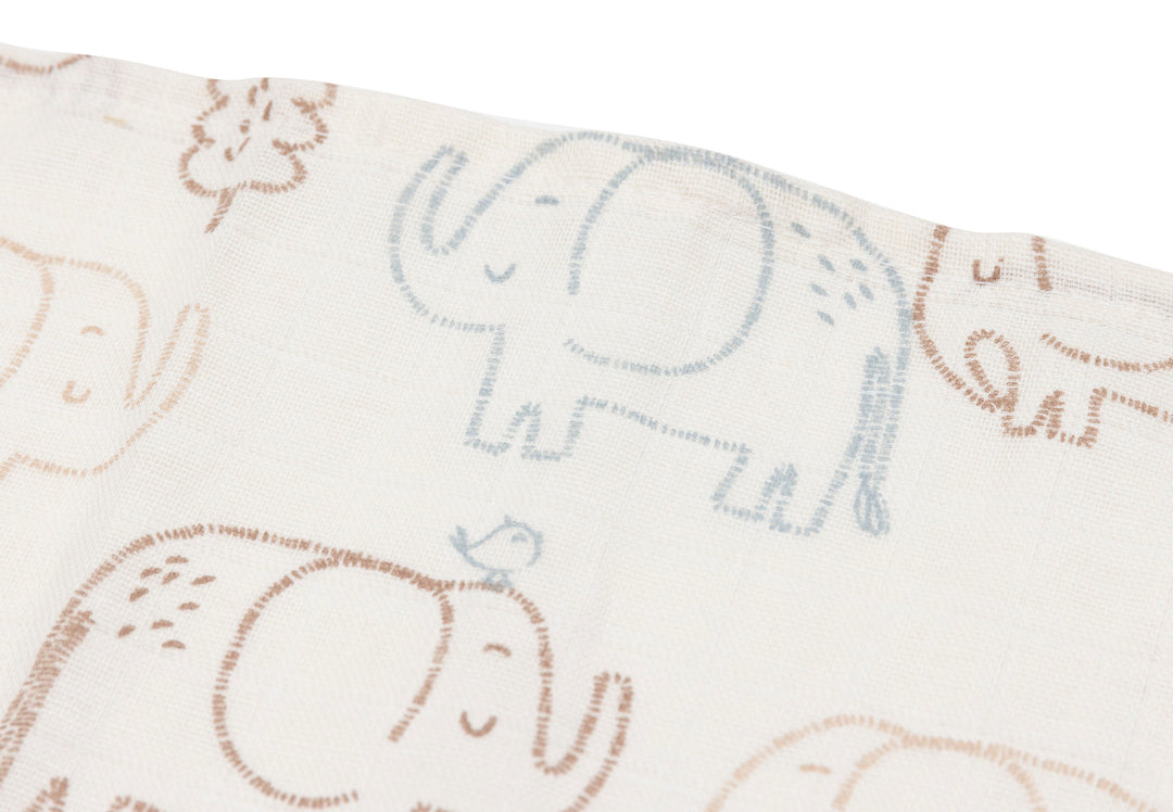 Jollein - Cloth Muslin - 70x70cm - Elephant Tales -  (3 pack)