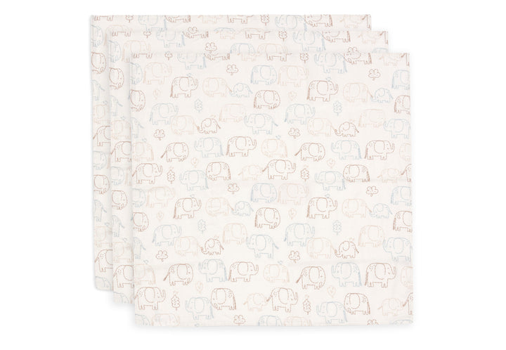 Jollein - Cloth Muslin - 70x70cm - Elephant Tales -  (3 pack)