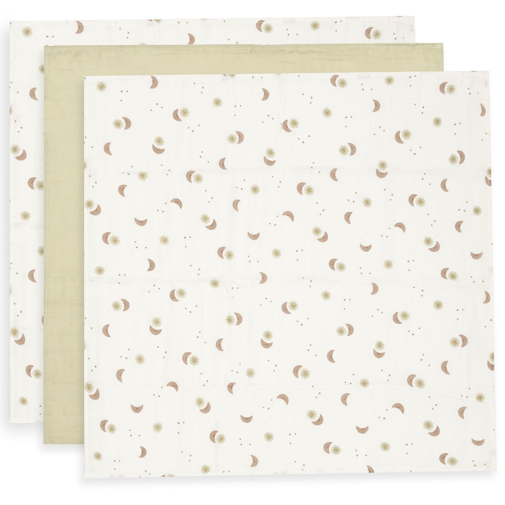 Jollein – Muslin Cloth 70 x 70cm – Over the Moon (3 Pack)