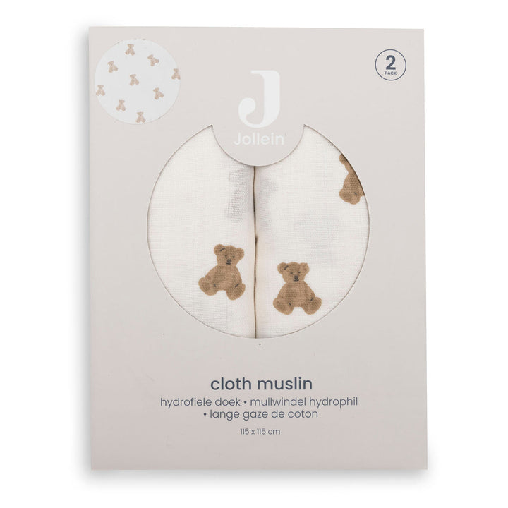 Jollein - Cloth Muslin 115x115cm - Mini Teddy Bear (2 Pack)