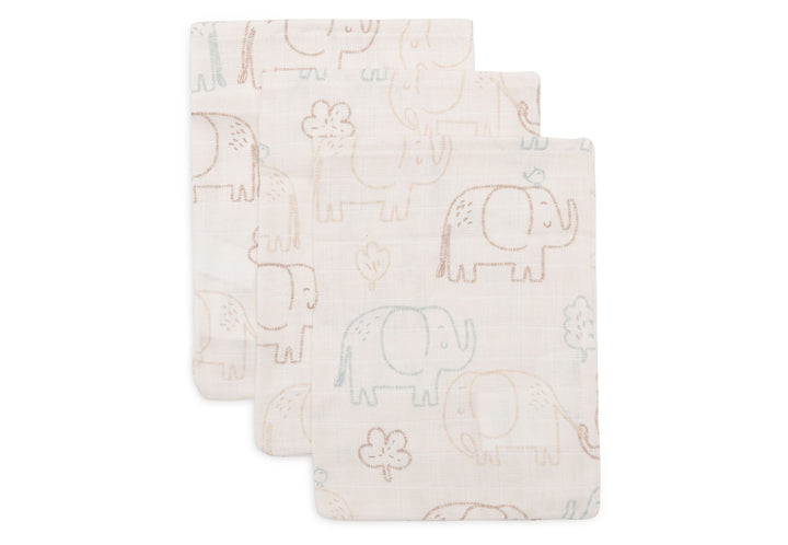 Jollein - Washcloth Muslin 15x20cm - Elephant Tales - ( 3 Pack )