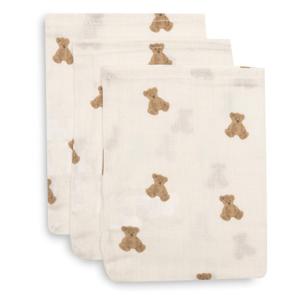 Jollein - Washcloth Muslin 15x20cm - Mini Teddy Bear (3 Pack)
