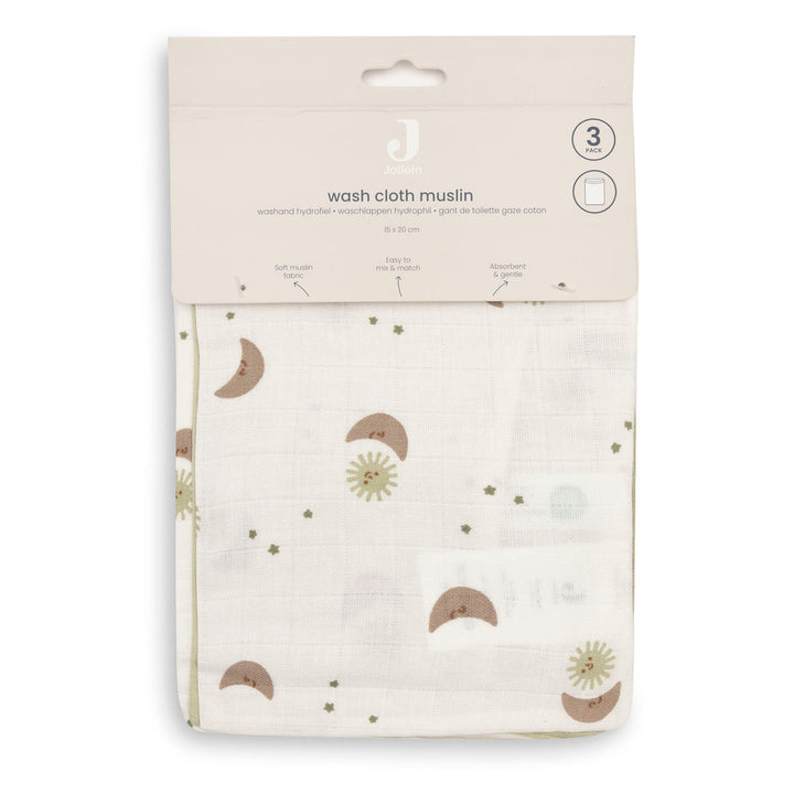Jollein – Muslin Washcloths 15 x 20cm – Over the Moon (3 Pack)