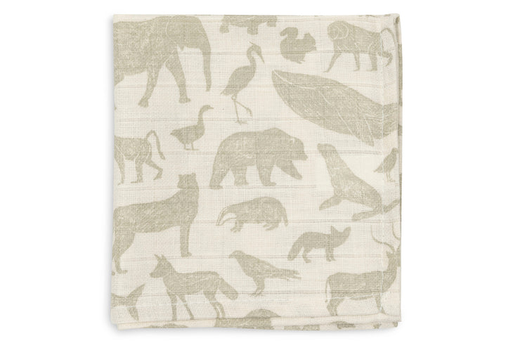 Jollein - Muslin Mouth Cloth 31 x 31cm - Animals Olive Green (3 Pack)