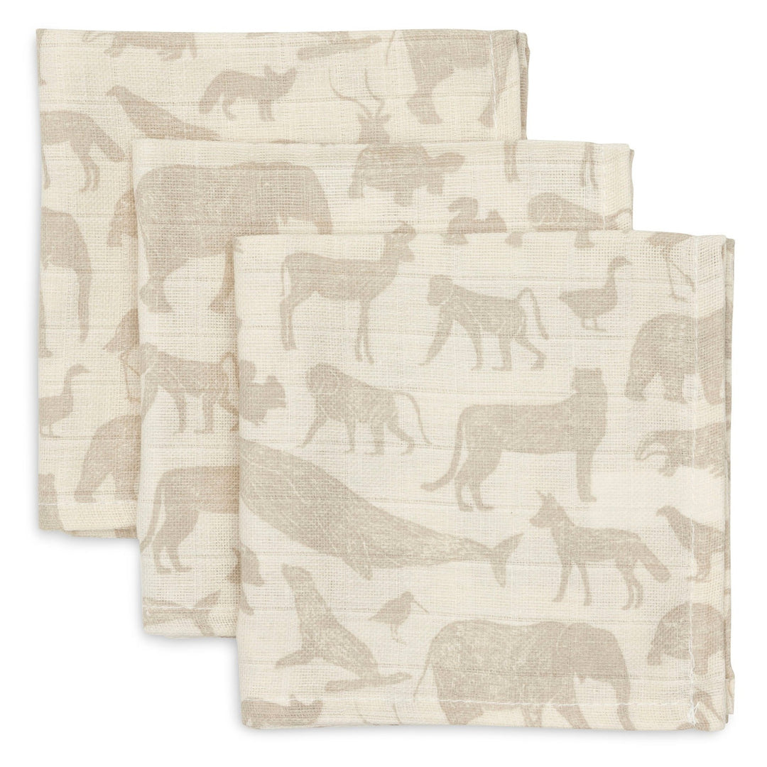 Jollein - Muslin Mouth Cloth 31 x 31cm - Animals Nougat (3 Pack)