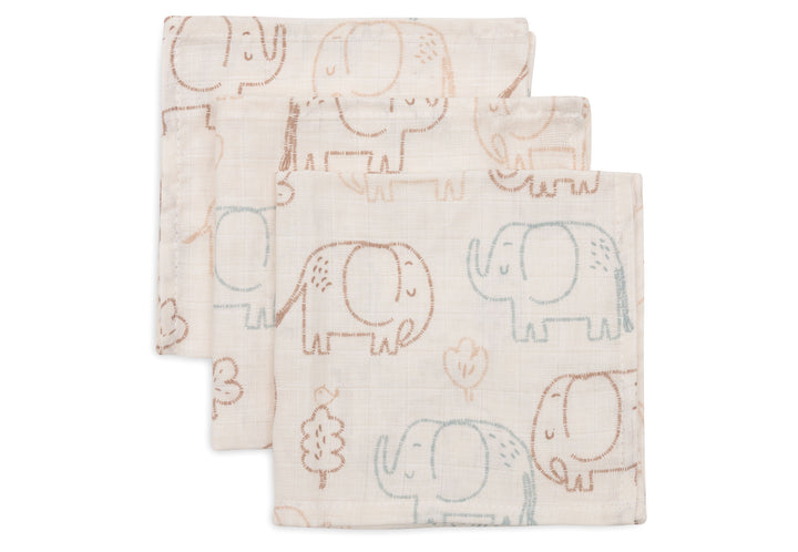 Jollein - Mouth Cloth Muslin 31x31cm - Elephant Tales - 3 Pack