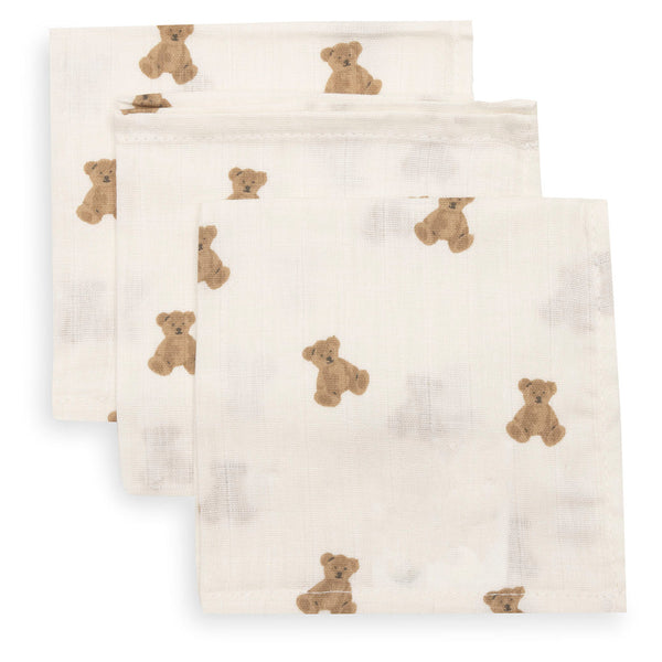 Jollein - Mouth Cloth Muslin 31x31cm - Mini Teddy Bear (3 Pack)