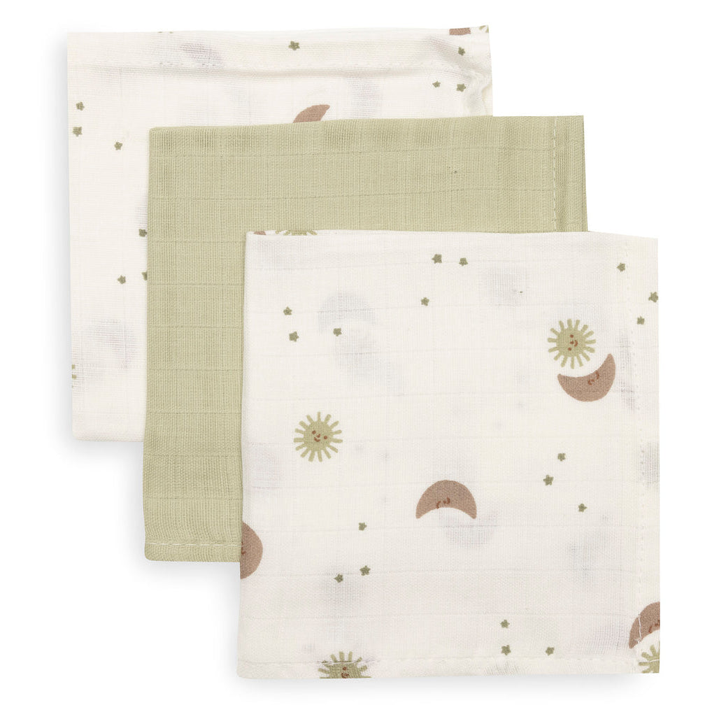 Jollein – Muslin Mouth Cloths 31 x 31cm – Over the Moon (3 Pack)