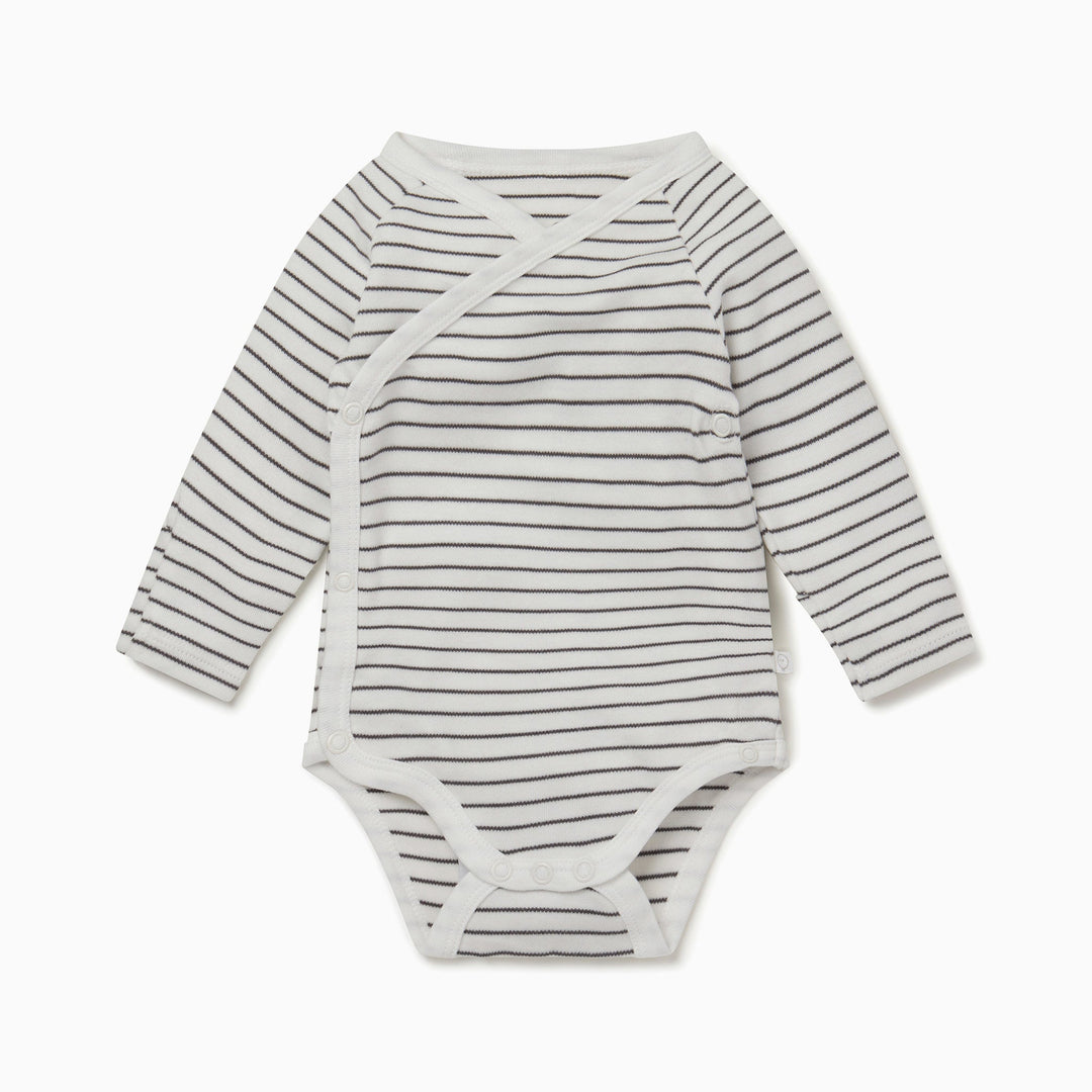 Baby Mori -Long Sleeve Kimono bodysuit - Grey Stripe