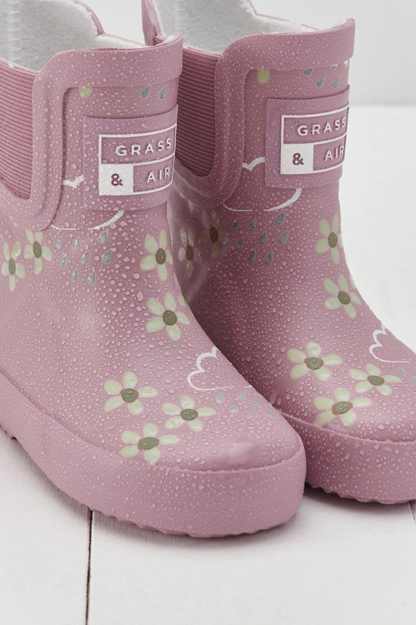 Grass & Air - Colour-Changing Cloud Short Wellies - Pink Bloom Floral