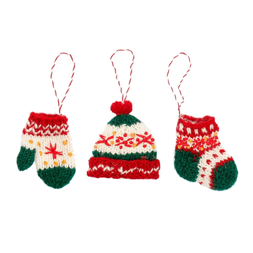 Fiona Walker - Christmas Decoration - Knitted Hat, Mitten & Stocking - Mabel & Fox