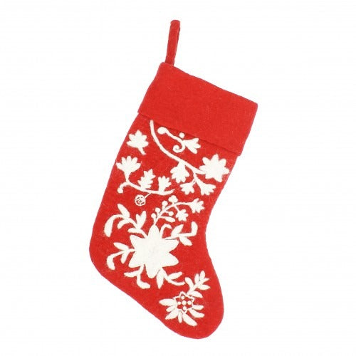 Fiona Walker - Felt Stocking - Red Stocking with Embroidery - Mabel & Fox