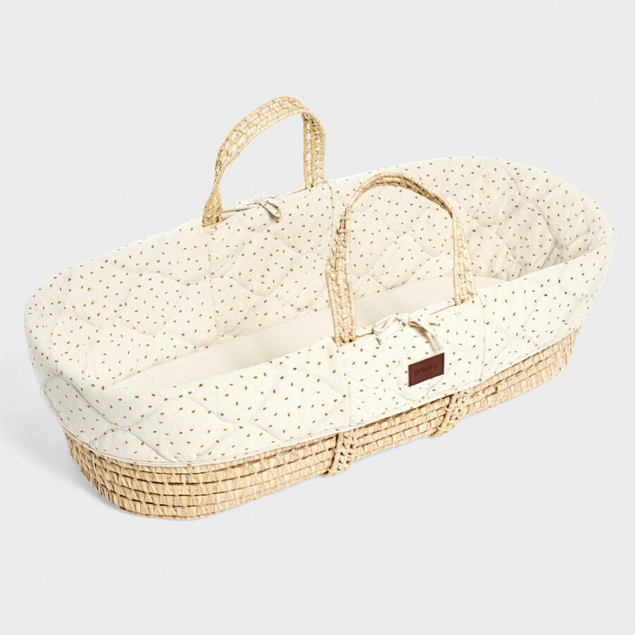 The Little Green Sheep - Moses Basket, Mattress & Stand - Quilted Linen Rice