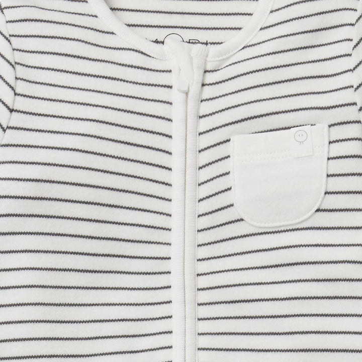 Baby Mori-Clever Zip Sleepsuit-Grey Stripe