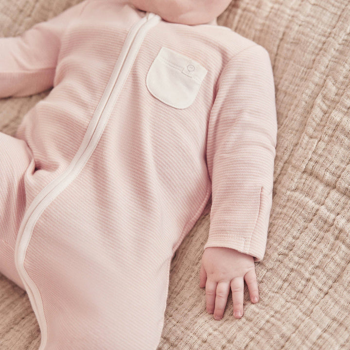 Baby Mori-Clever Zip Sleepsuit- Blush Stripe