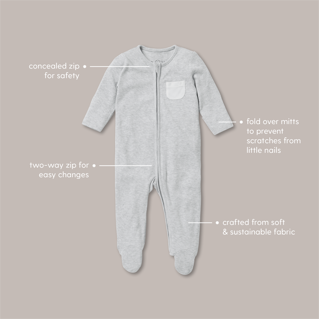 Baby Mori-Clever Zip Sleepsuit-Grey Stripe