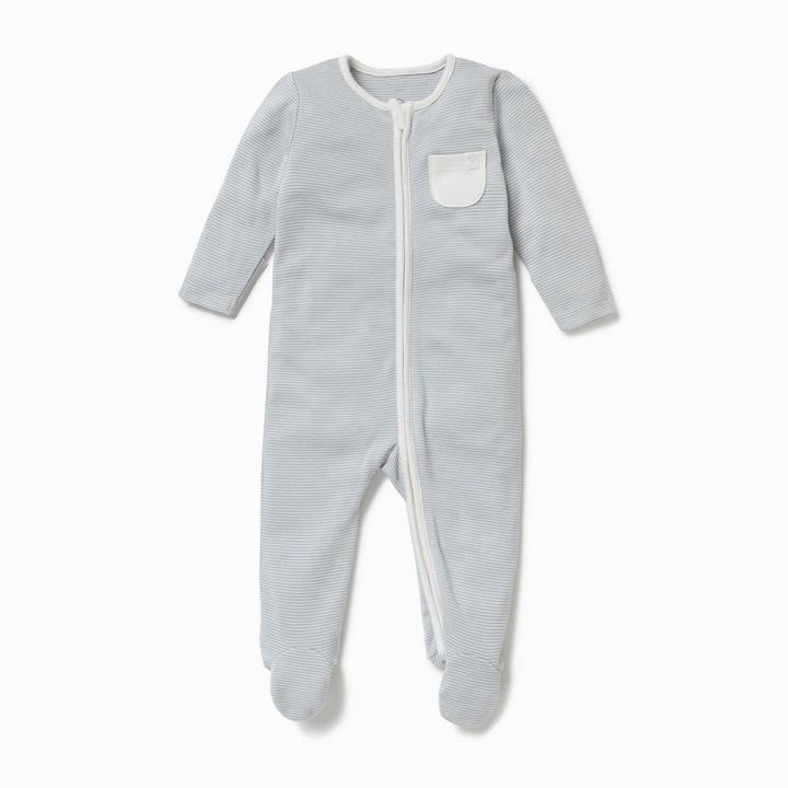 Baby Mori-Clever Zip Sleepsuit- Blue Stripe