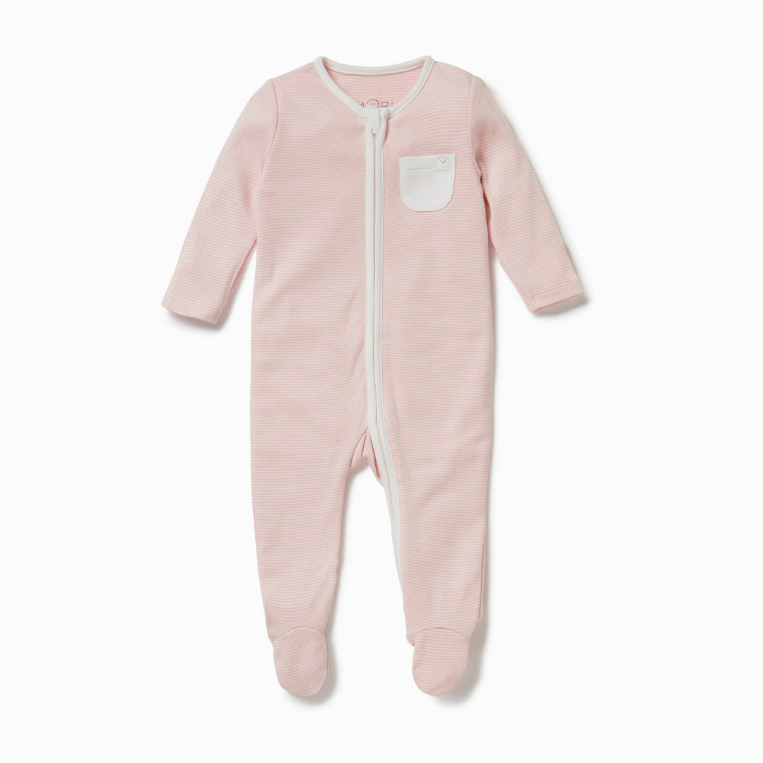 Baby Mori-Clever Zip Sleepsuit- Blush Stripe