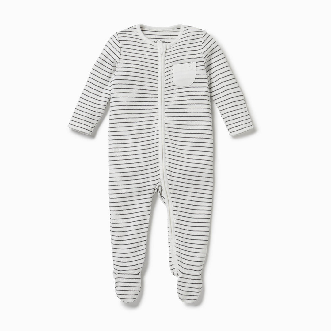 Baby Mori-Clever Zip Sleepsuit-Grey Stripe