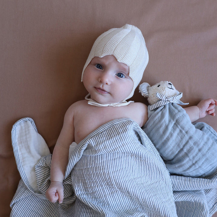 Cam Cam Copenhagen – Muslin Baby Blanket – GOTS Classic Stripes Blue - Mabel & Fox