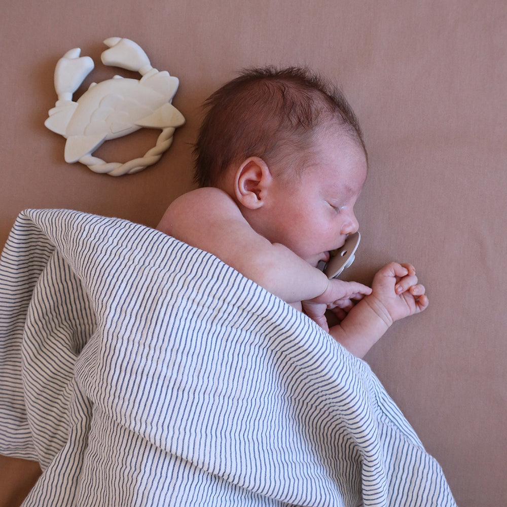 Cam Cam Copenhagen – Muslin Baby Blanket – GOTS Classic Stripes Blue - Mabel & Fox