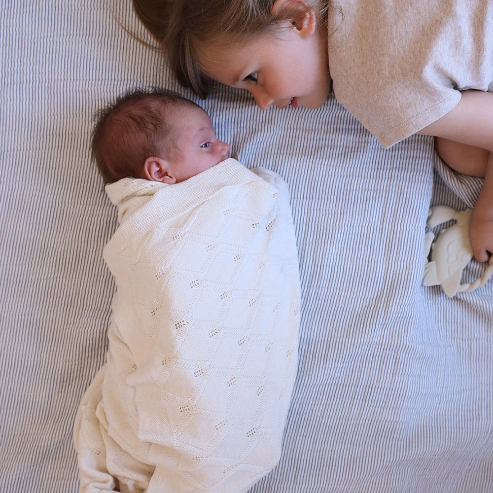 Cam Cam Copenhagen – Muslin Baby Blanket – GOTS Classic Stripes Blue - Mabel & Fox