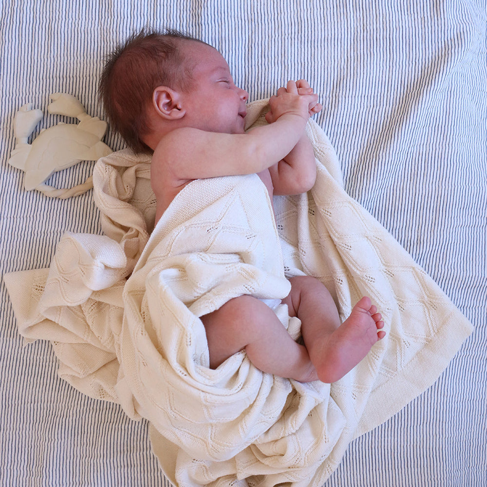 Cam Cam Copenhagen – Muslin Baby Blanket – GOTS Classic Stripes Blue - Mabel & Fox