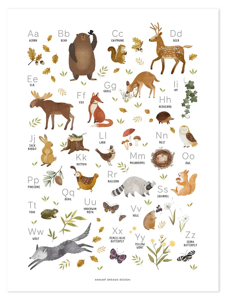 Lilipinso - Art Print - Woodland Animals ABC - 30x40 cm