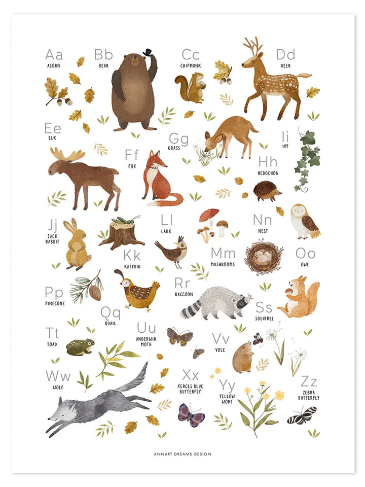 Lilipinso - Art Print - Woodland Animals ABC - 30x40 cm