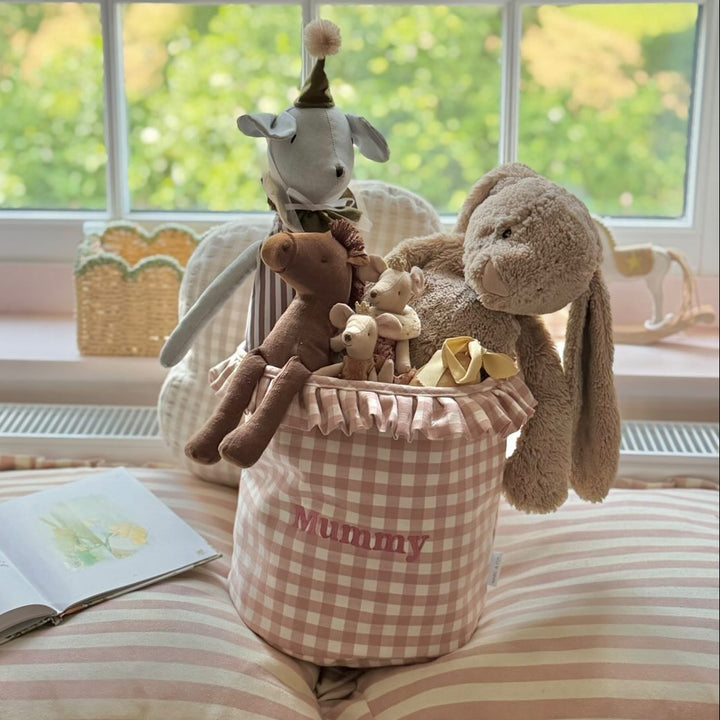Mabel & Fox - Embroidered Gingham Ruffle Basket - Mummy