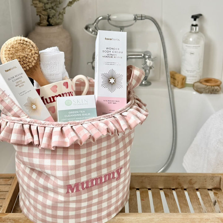 Mabel & Fox - Embroidered Gingham Ruffle Basket - Mummy