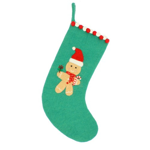 Fiona Walker - Felt Stocking - Green Gingerbread Stocking - Mabel & Fox
