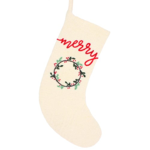 Fiona Walker - Felt Stocking - Cream Merry Stocking - Mabel & Fox