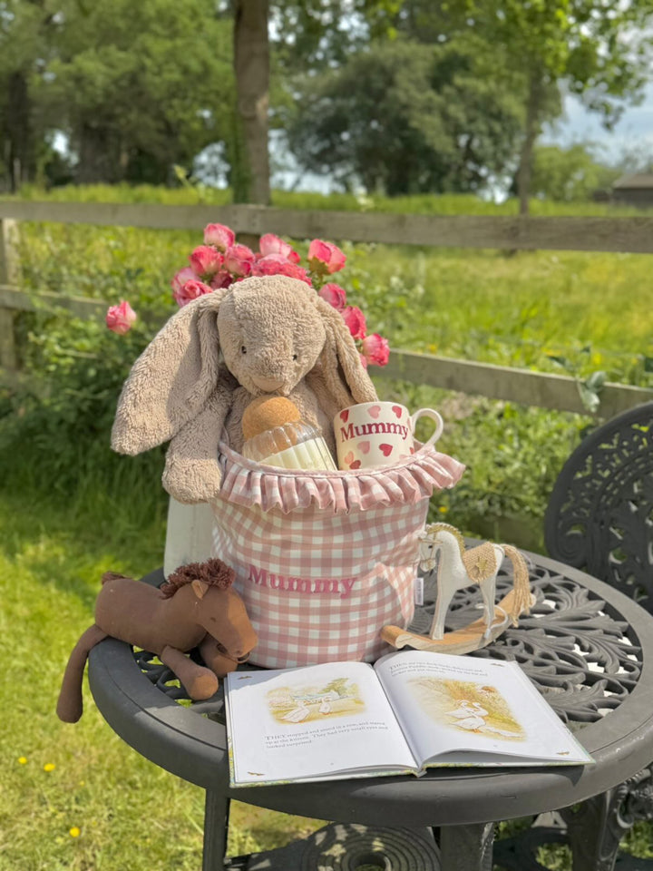 Mabel & Fox - Embroidered Gingham Ruffle Basket - Mummy