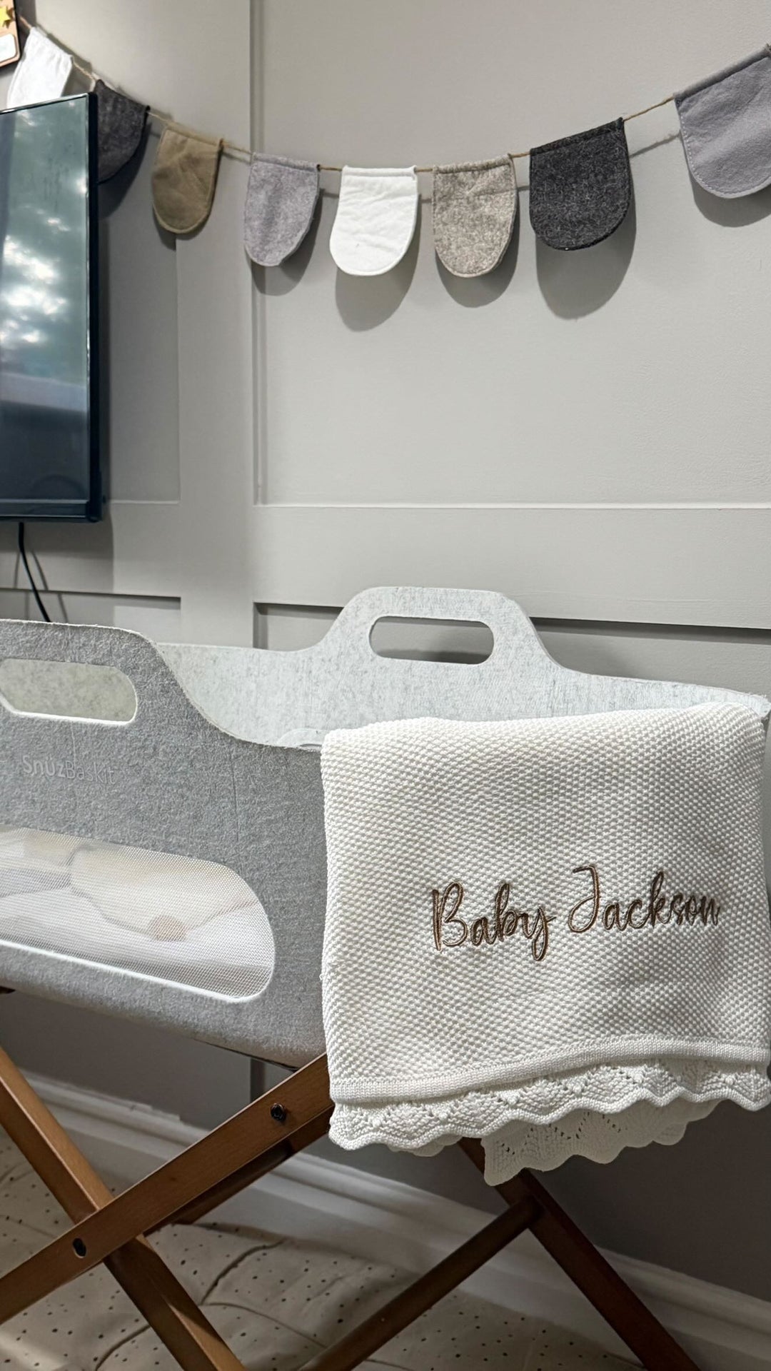 Mabel & Fox - Personalised Knitted Baby Blanket - Cloud White