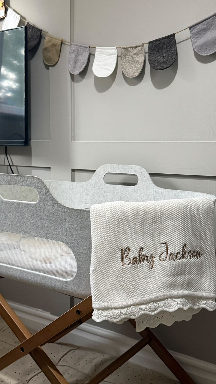 Mabel & Fox - Personalised Knitted Baby Blanket - Cloud White