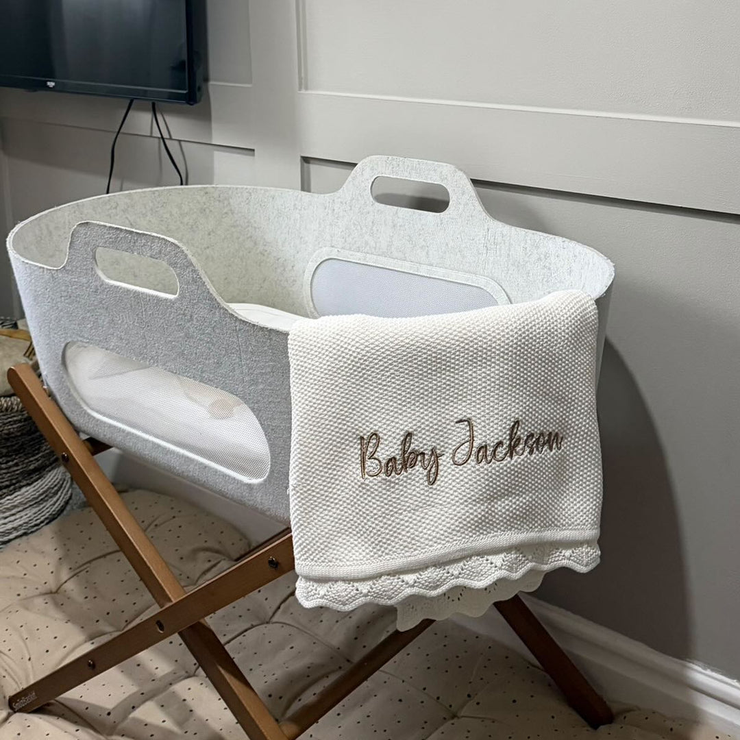 Mabel & Fox - Personalised Knitted Baby Blanket - Cloud White