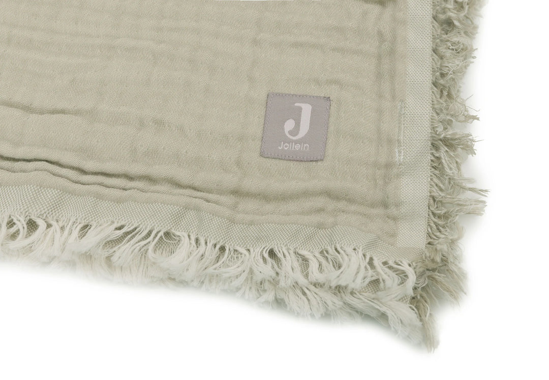 Jollein - Cradle Blanket - Fringe - Moonstone - Olive Green/Ivory