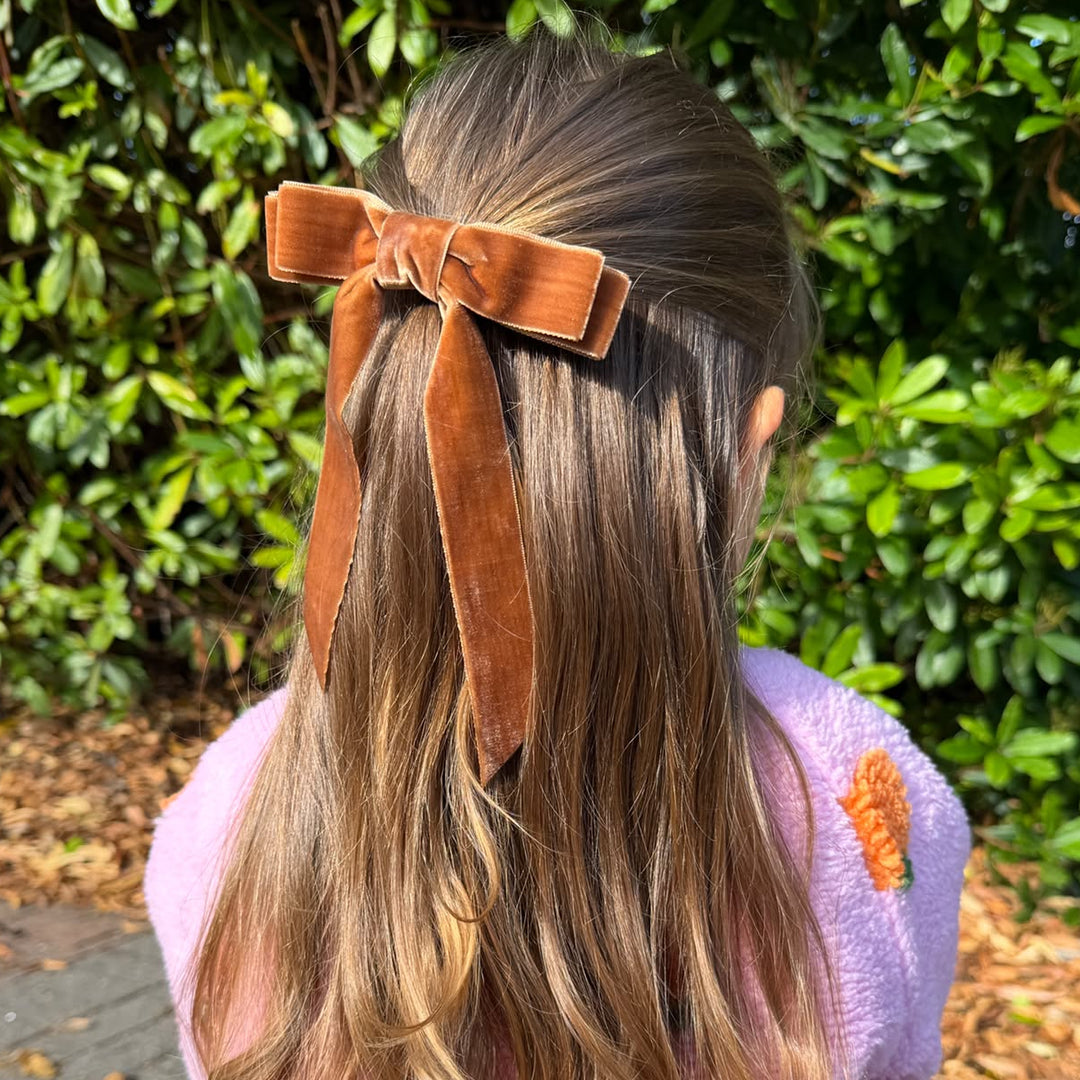 Mabel & Fox - Hair Bow Clip - Brown Velvet