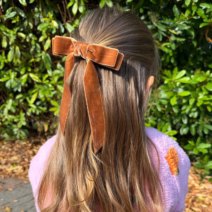 Mabel & Fox - Hair Bow Clip - Brown Velvet