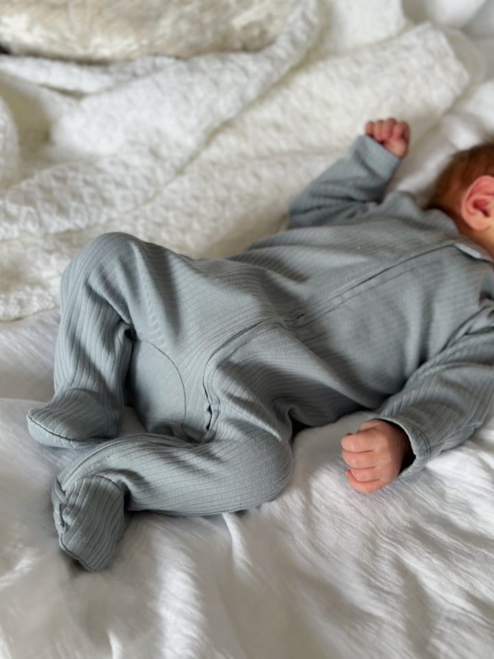 Mabel & Fox - Ribbed Cotton Sleepsuit - Cool Blue