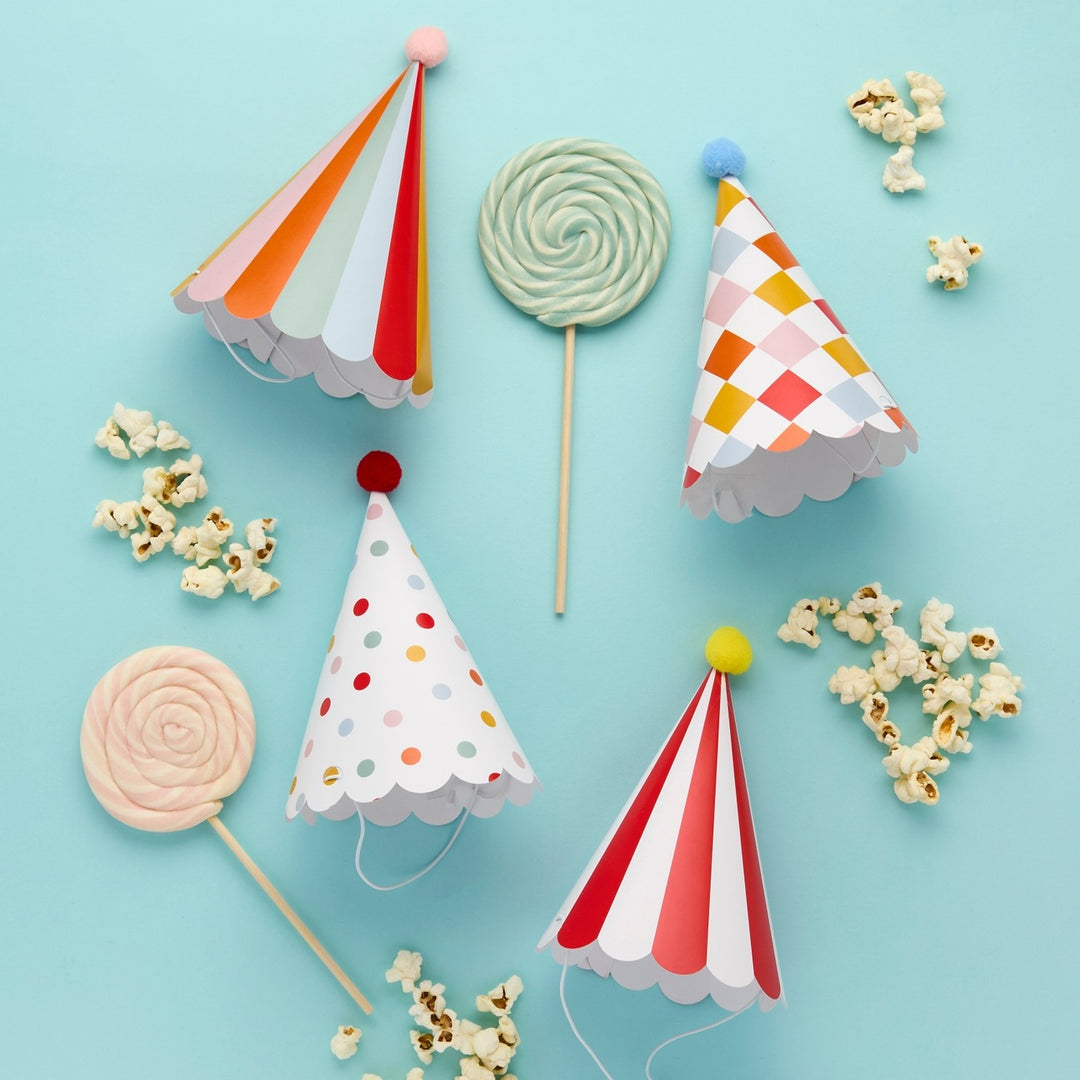 HootyBalloo By Green Club - Circus Party Hats with Pom Poms - (Pack of 8)