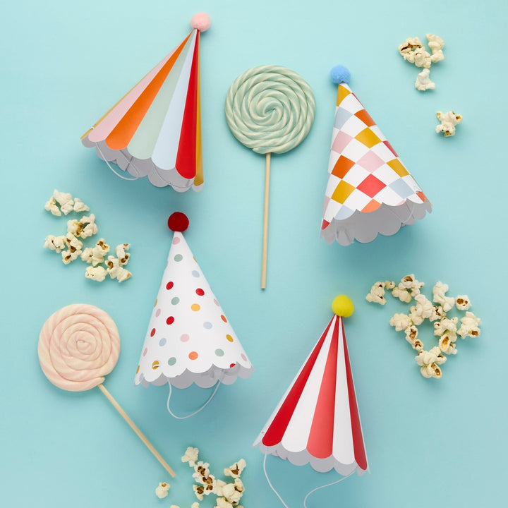 HootyBalloo By Green Club - Circus Party Hats with Pom Poms - (Pack of 8)