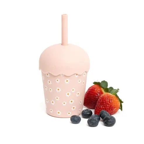 Chino Club – Mini Toddler Smoothie Cup & Straw 200ml – Pink Daisy - Mabel & Fox