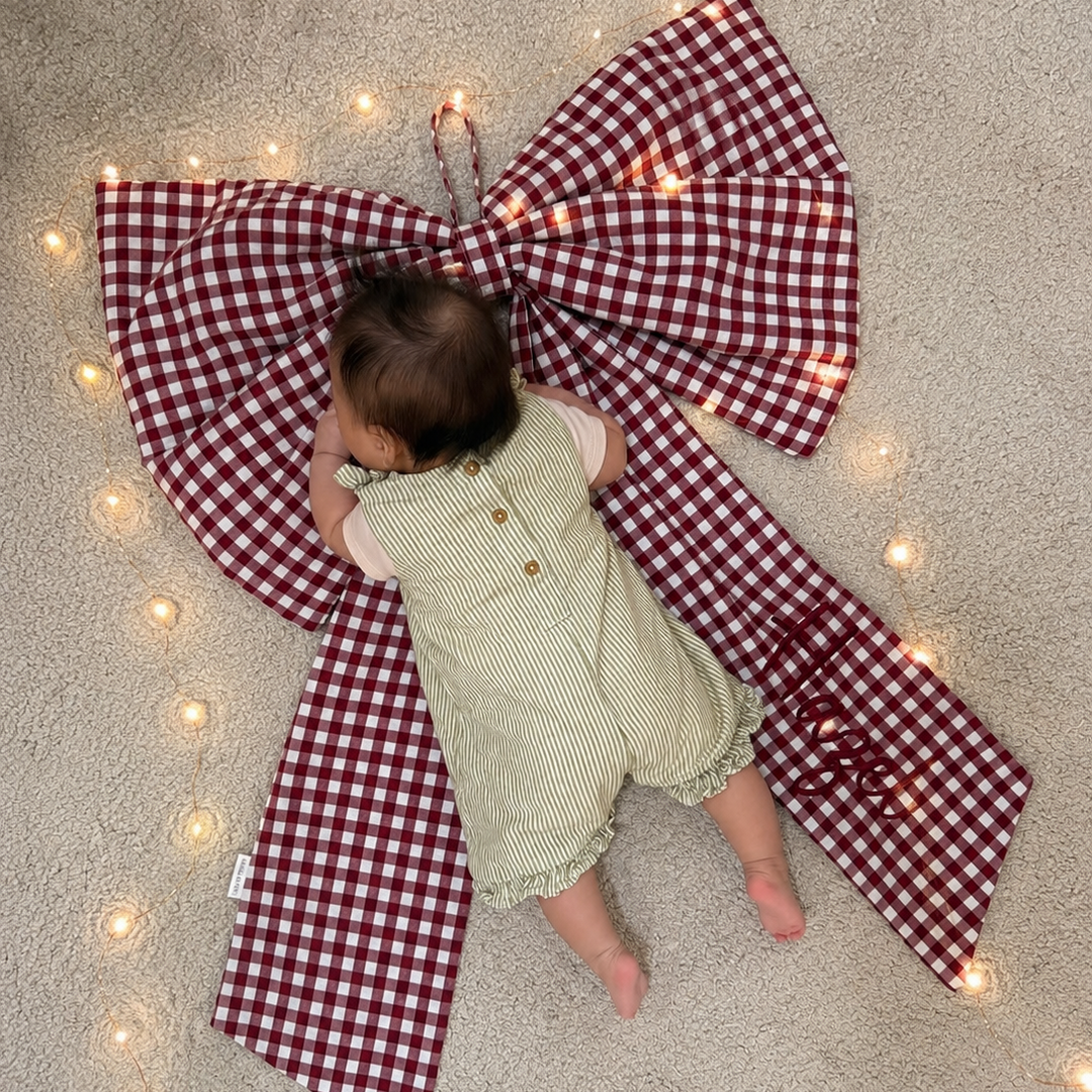 Mabel & Fox - Personalised Red Gingham Bow - Embroidered
