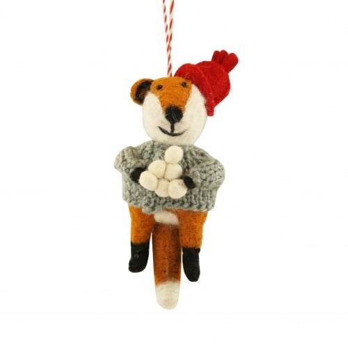 Fiona Walker - Christmas Decoration - Fox With Hat & Snowballs - Mabel & Fox