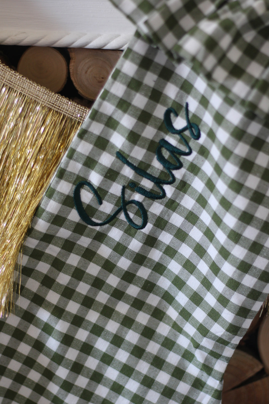 Mabel & Fox - Personalised Green Gingham Stocking - Embroidered